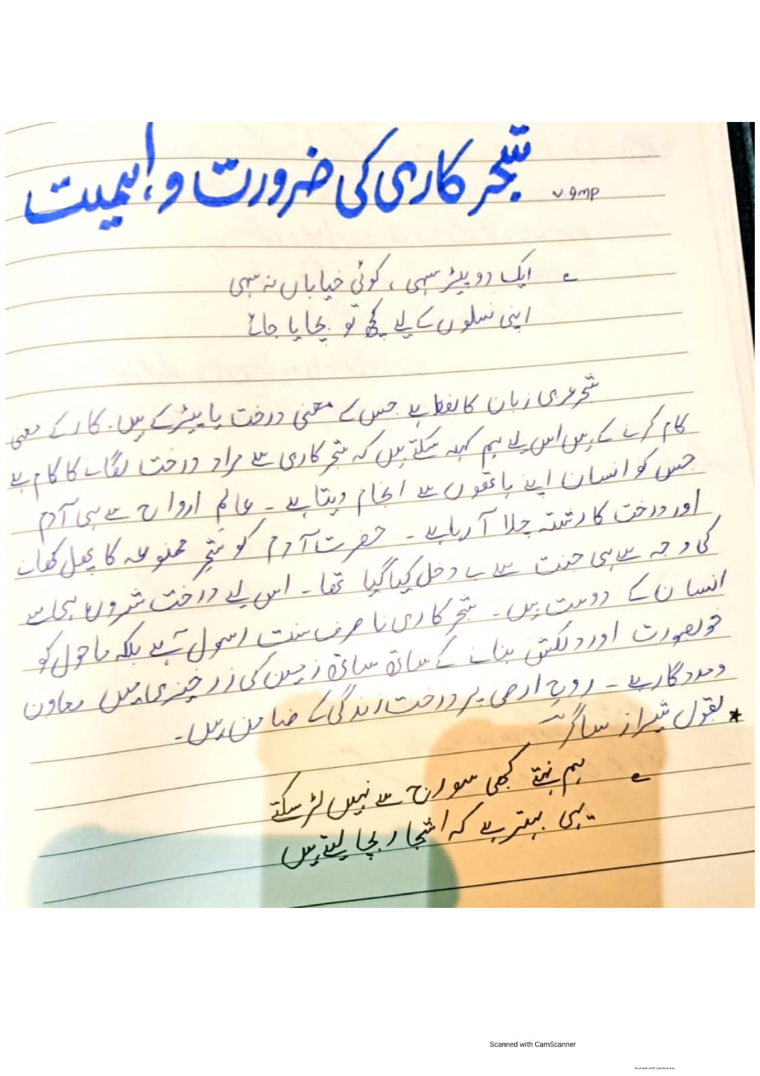 essay in urdu shajar kari